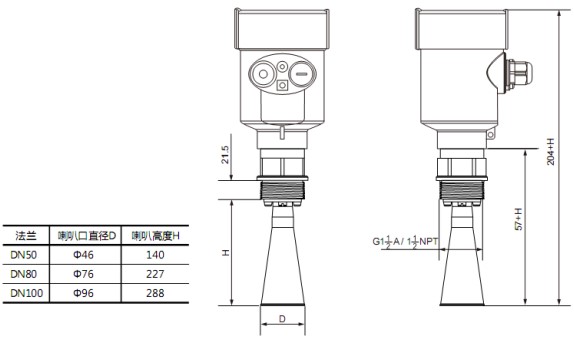 RD-705型防腐雷達(dá)液位計尺寸圖