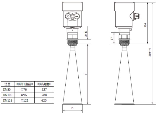 RD-708型防腐雷達(dá)液位計尺寸圖