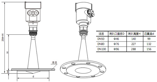 RD-709型防腐雷達(dá)液位計尺寸圖